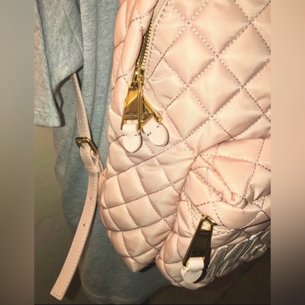 🎉HP🎉New Moschino Large Nylon Quilted Logo Light Blush Pink Backpack✨LimitedEd - Picture 5 of 15